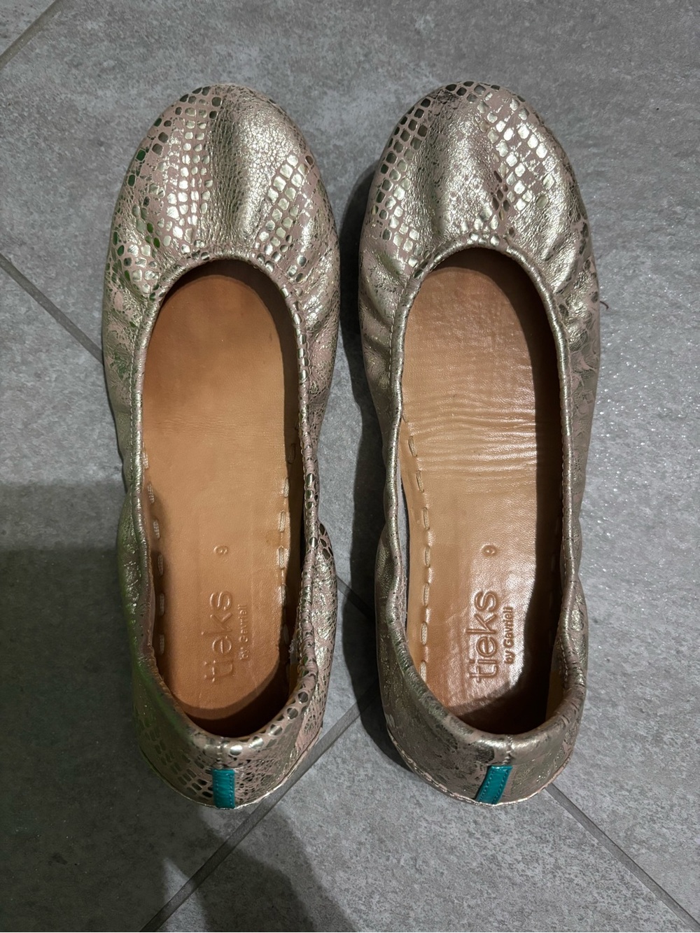 Tieks Metallic Silver Snake-Embossed Ballet Flats